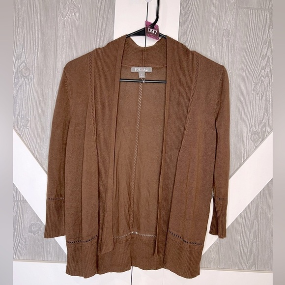 Roz & Ali Sweaters - B13.15 Roz & Ali Open Cardigan Chocolate Brown Small